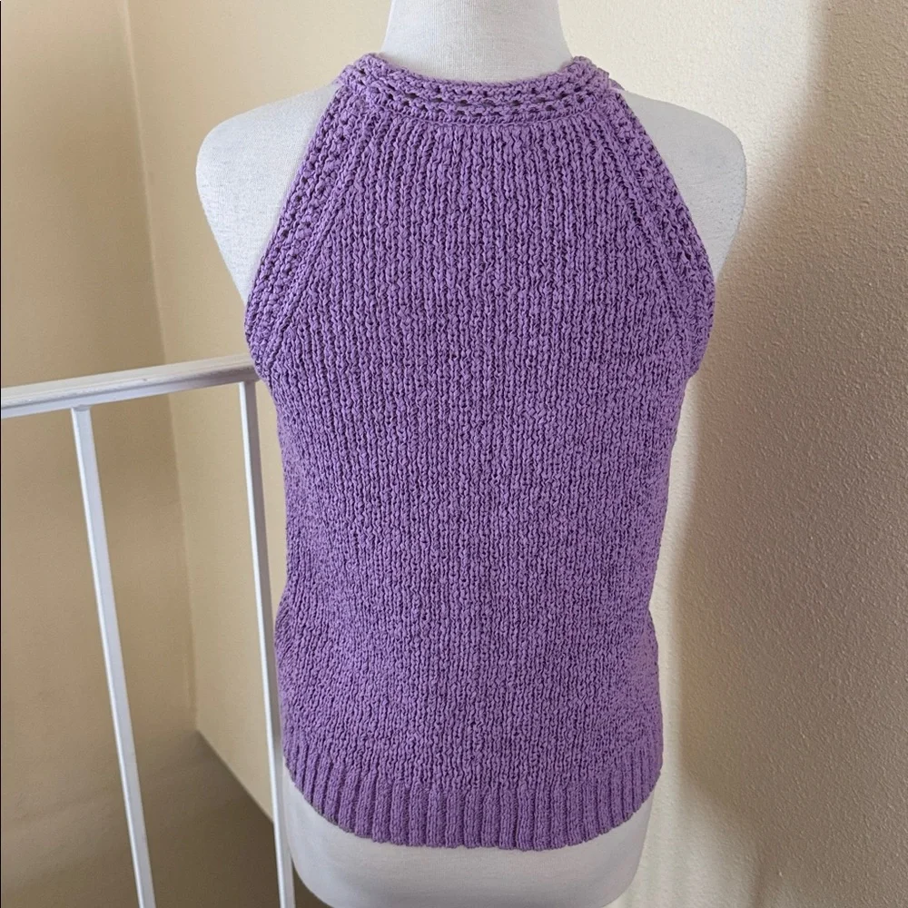 J. Crew Pointelle Purple Lavender High-Neck Textured Knit Sweater Tank Top S
